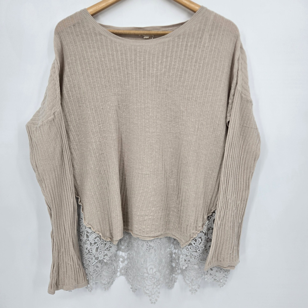 Ciel Usa Lightweight Sweater Crochet Lace Hem Boho Festival Shabby Chic Size L